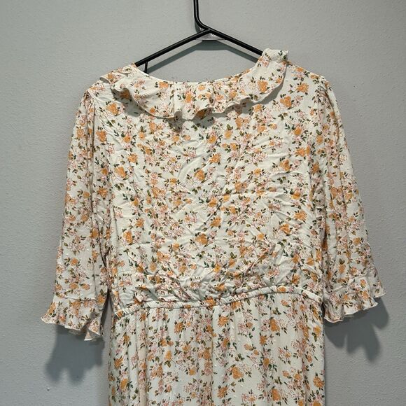 Auguste Womens Dress 8 Wrap Dress Floral Flutter Sleeve Empire Waist Swiss Dot - Picture 9 of 15